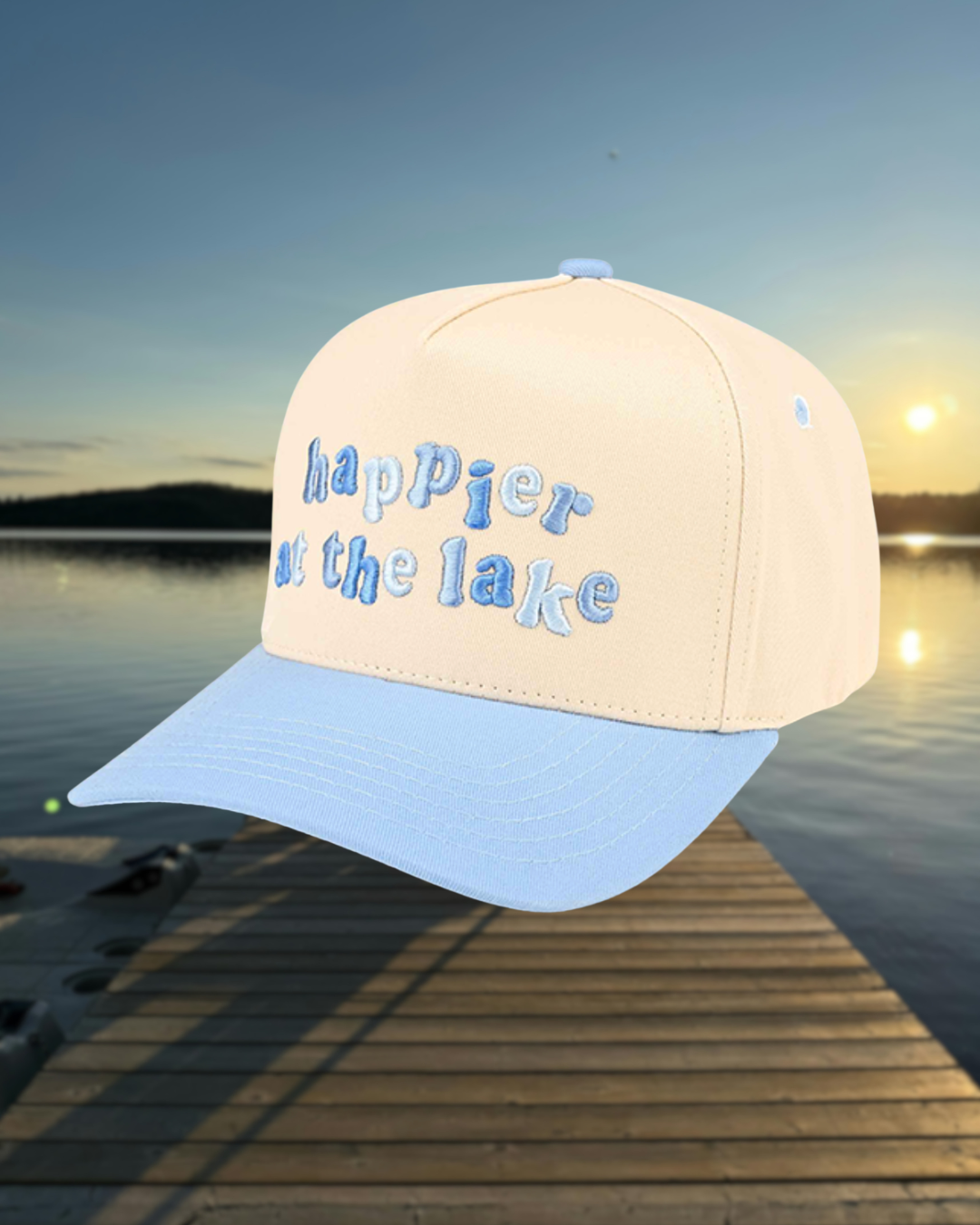 Happier at the lake Trucker Hat | Embroidered Hat